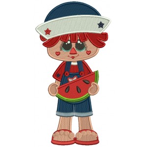 Cute Little Boy Holding a Watermelon Filled Machine Embroidery Design Digitized Pattern